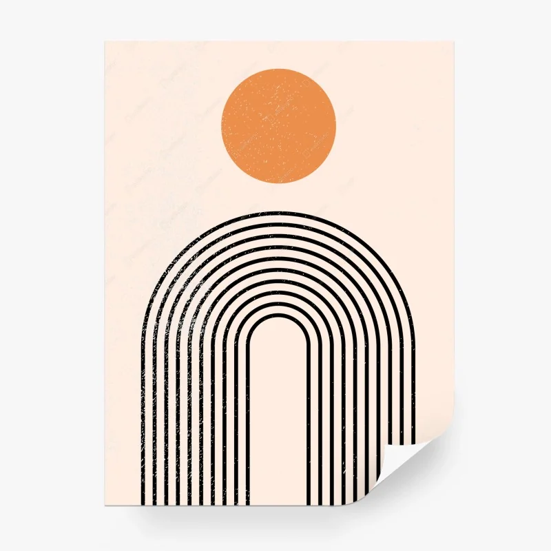 Carta da parati arco geometrico minimal con sole arancione
