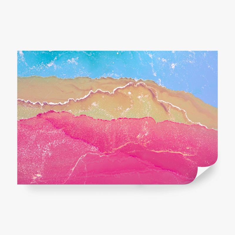 Carta da parati marmo liquido in onde rosa e azzurro