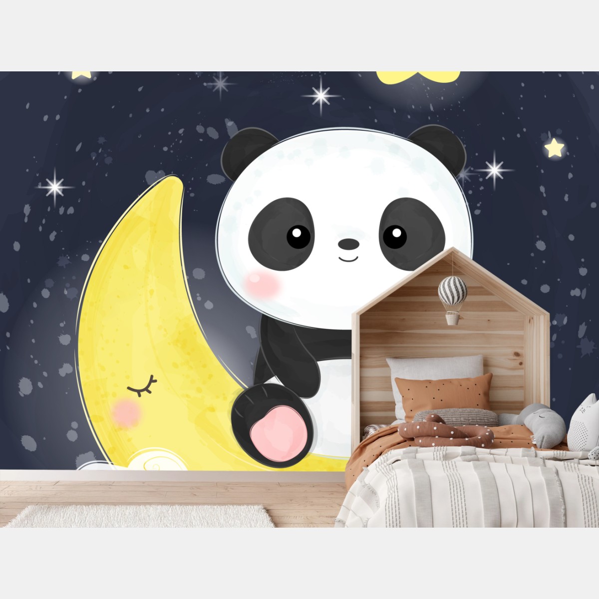 Carta da parati panda sulla luna sorridente • Wallissimo®
