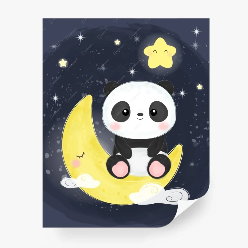 Carta da parati panda sulla luna sorridente