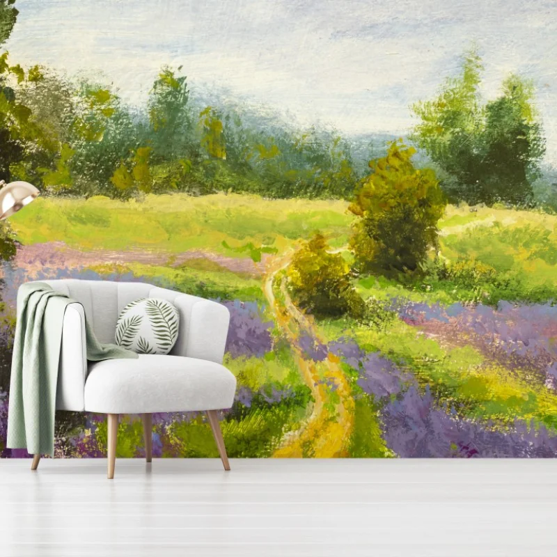 Carta da parati sentiero tra i campi di lavanda al sole