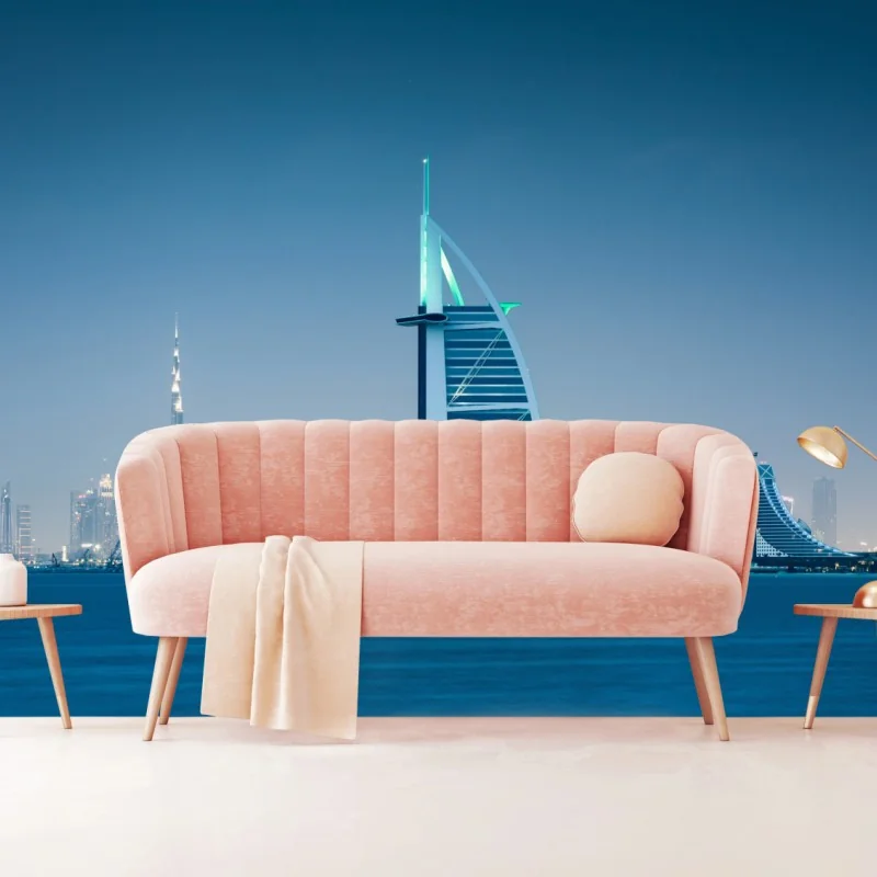 Carta da parati notte su Dubai: profilo di Burj Al Arab • Wallissimo® Carta da parati notte su Dubai: profilo di Burj Al Arab • Wallissimo®
