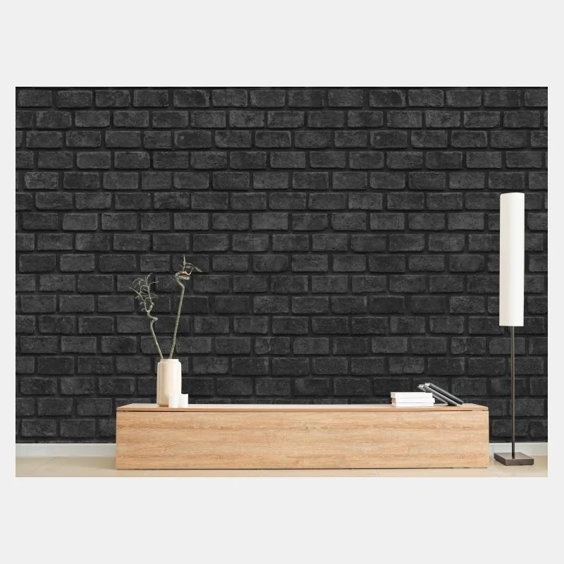Carta da parati muro di mattoni neri effetto industriale panoramico