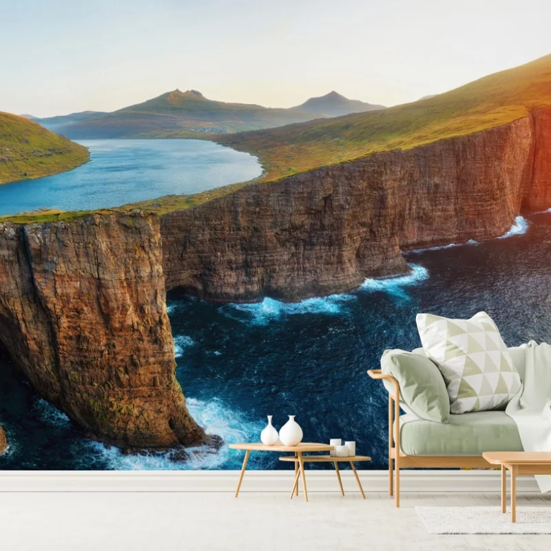 Carta da parati panorama drammatico di Sorvagsvatn, Isole Faroe