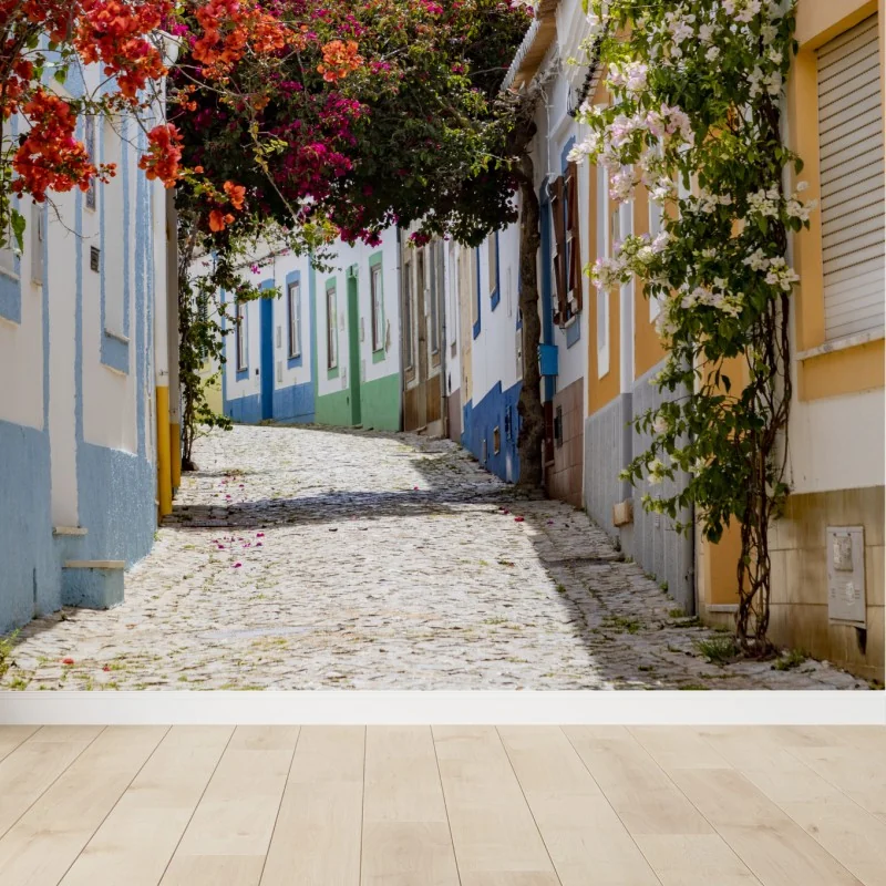 Carta da parati vicolo fiorito di Ferragudo, Algarve