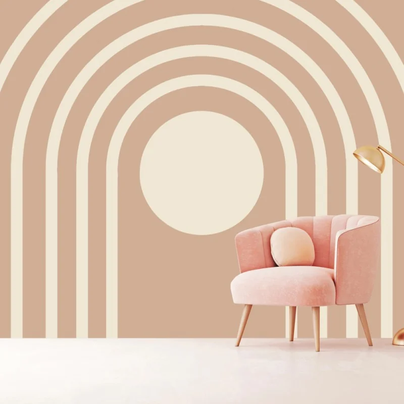Carta da parati arcate solari minimaliste in toni terracotta • Wallissimo®