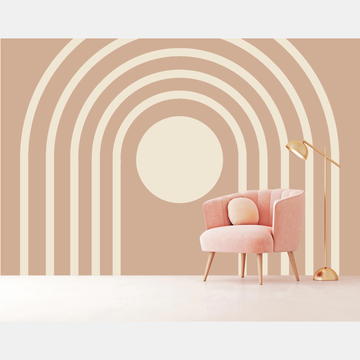 Carta da parati arcate solari minimaliste in toni terracotta • Wallissimo®