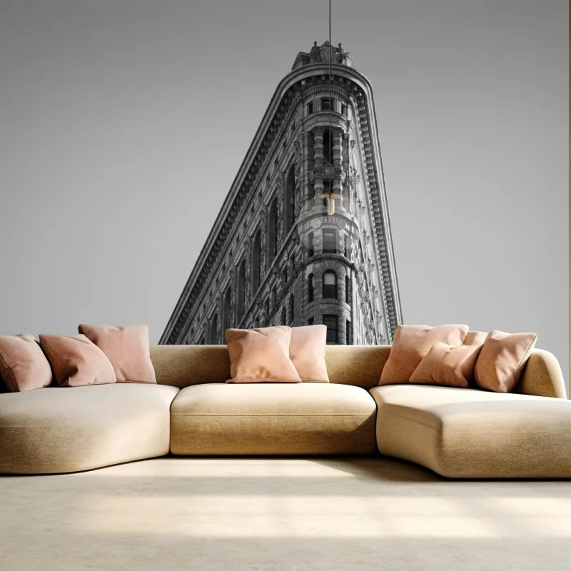 Carta da parati prospettiva urbana: facciata storica in bianco e nero