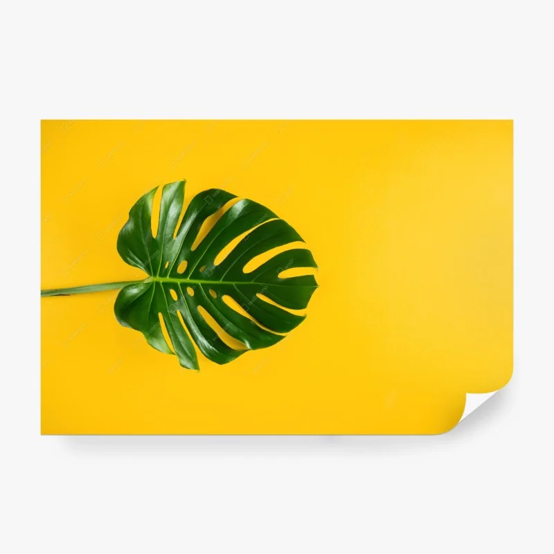 Carta da parati foglia di monstera su sfondo giallo vibrante