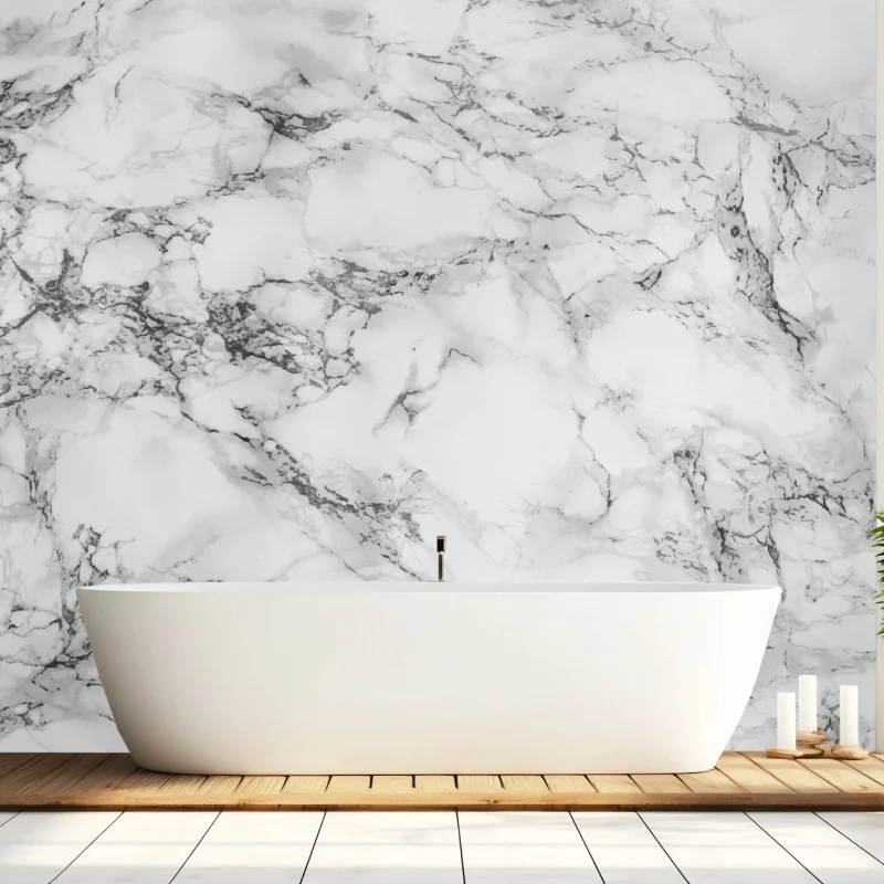 Carta da parati effetto marmo bianco venato elegante