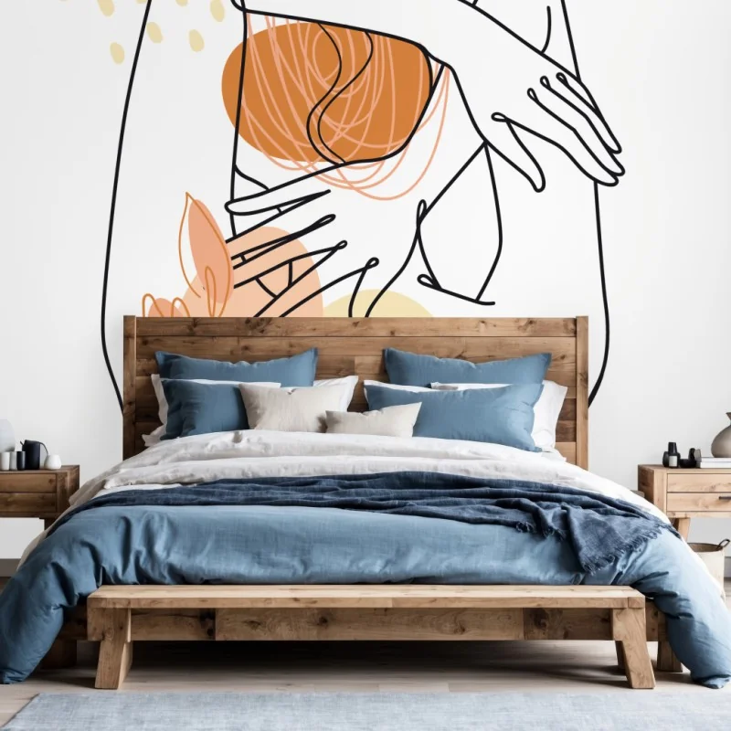 Carta da parati silhouette femminile minimal con motivo botanico