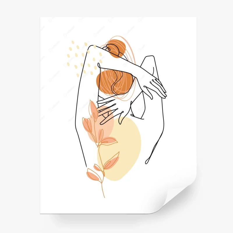 Carta da parati silhouette femminile minimal con motivo botanico