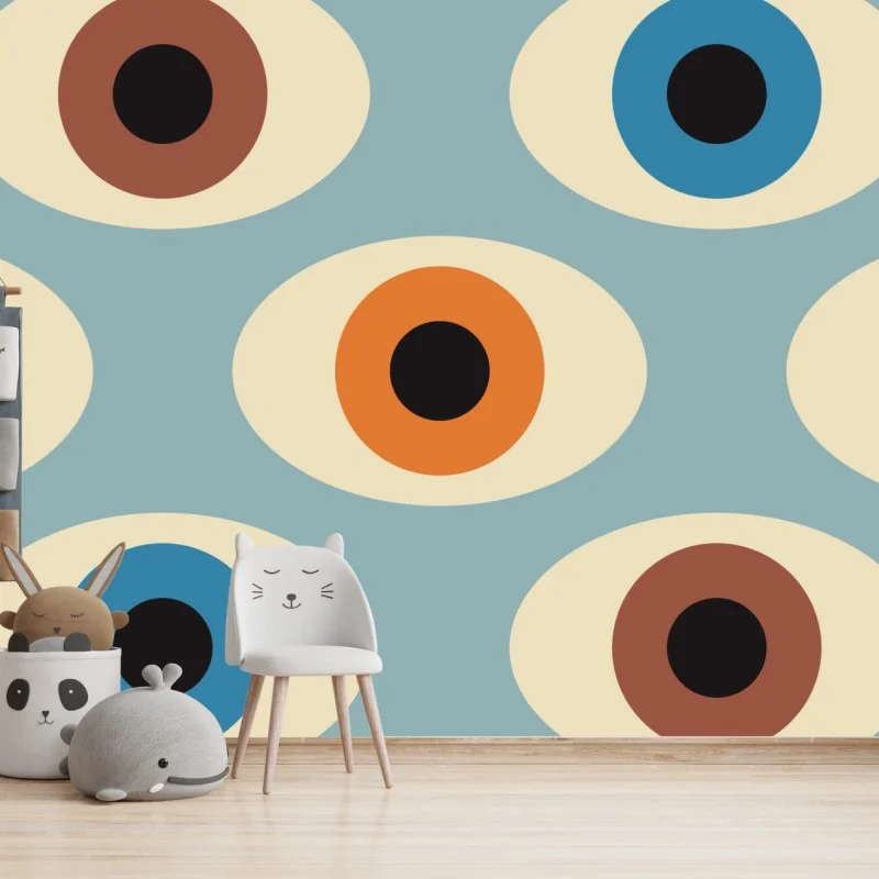 Carta da parati motivo occhi vintage in tonalità pastello