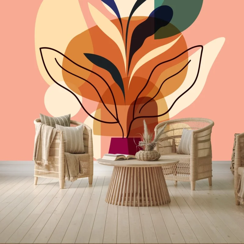 Carta da parati composizione botanica astratta in vaso