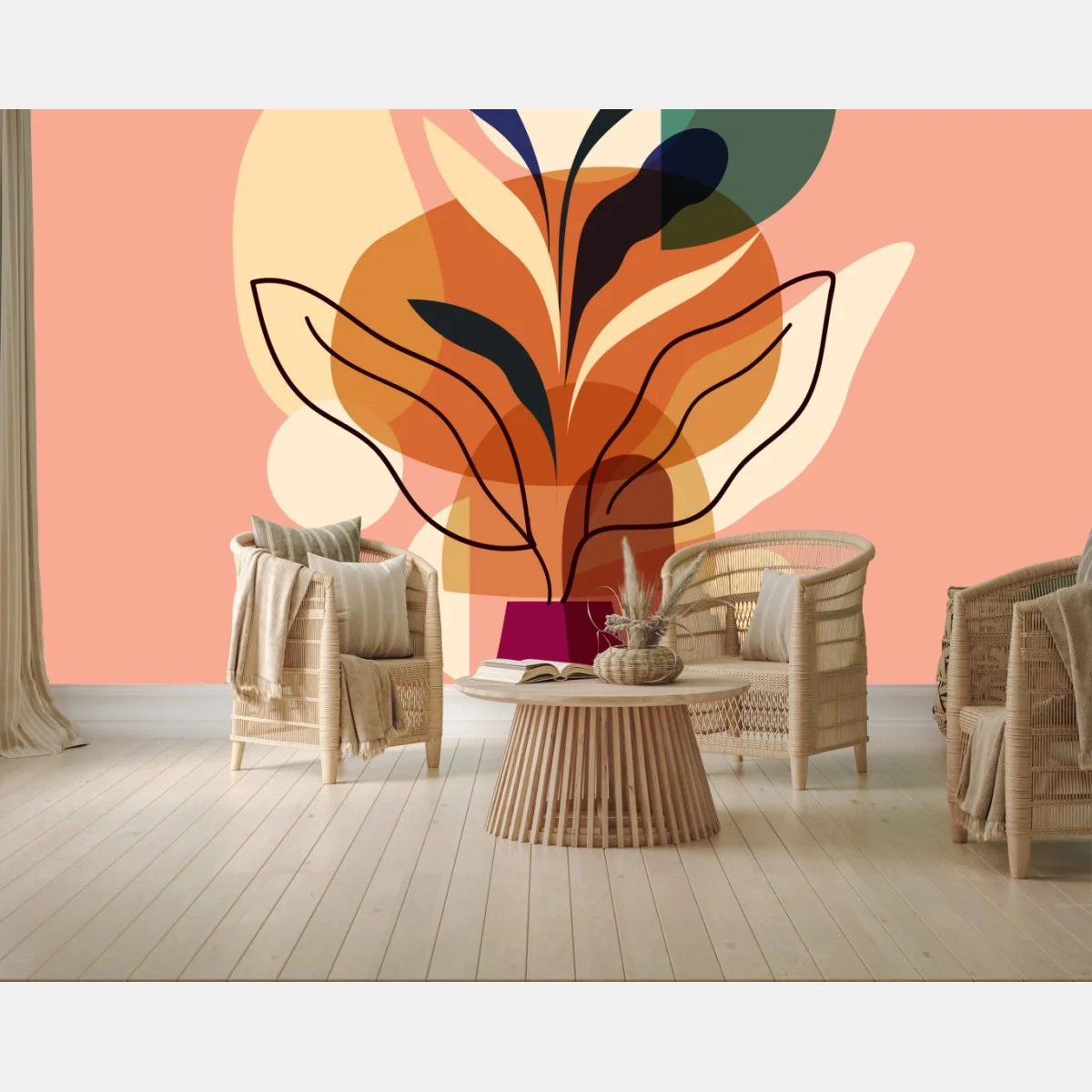 Carta da parati composizione botanica astratta in vaso • Wallissimo® Carta da parati composizione botanica astratta in vaso • Wallissimo®