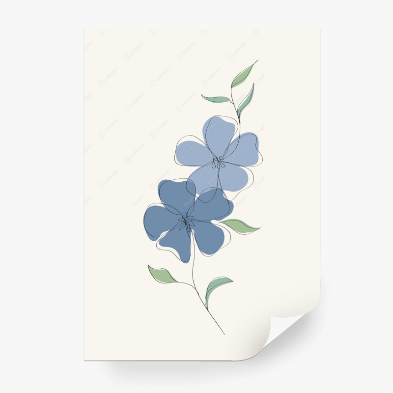 Carta da parati fiori blu minimalista su sfondo neutro