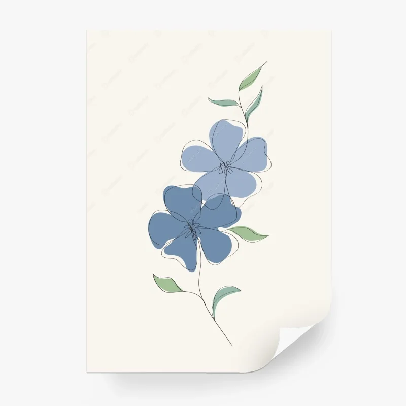 Carta da parati fiori blu minimalista su sfondo neutro