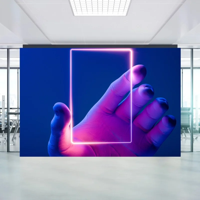 Carta da parati mano futuristica con cornice luminosa