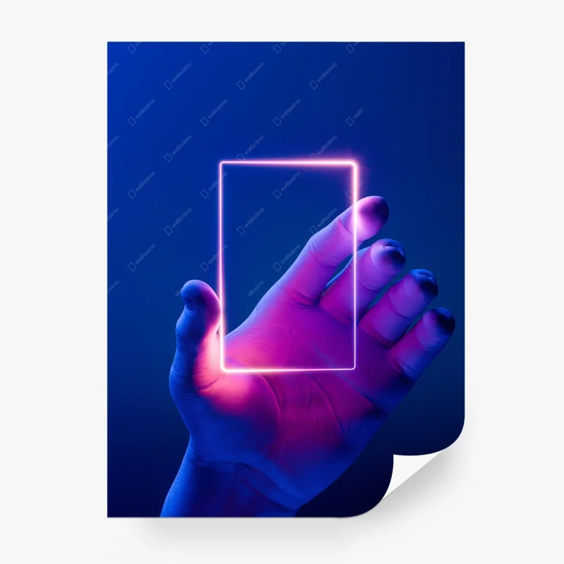 Carta da parati mano futuristica con cornice luminosa