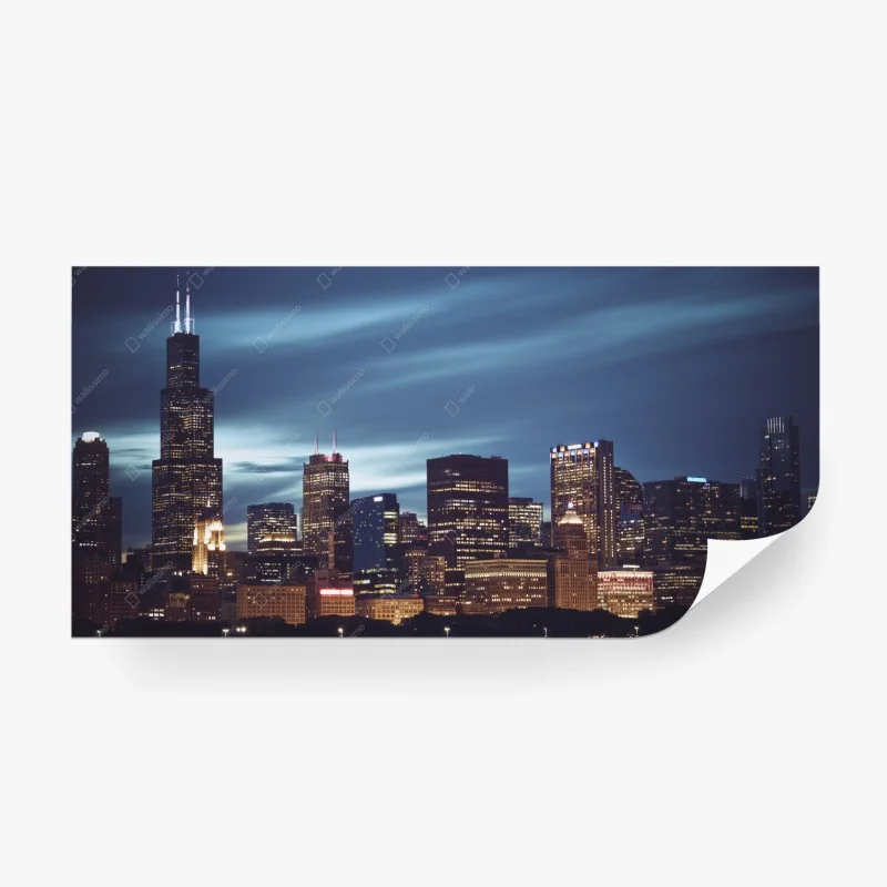Carta da parati panorama urbano notturno di Chicago