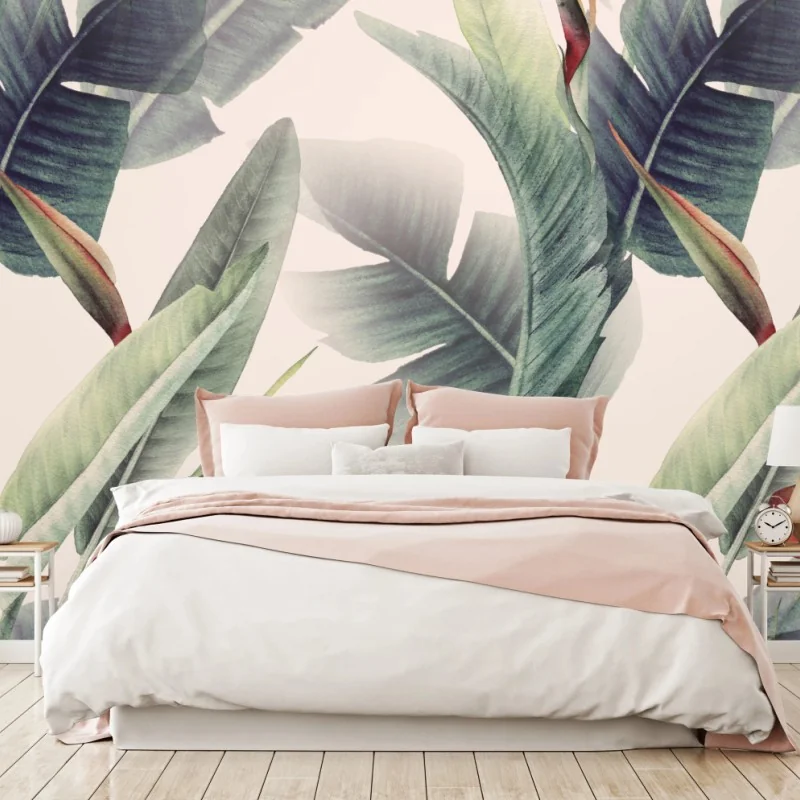 Carta da parati foglie tropicali acquerellate su sfondo chiaro