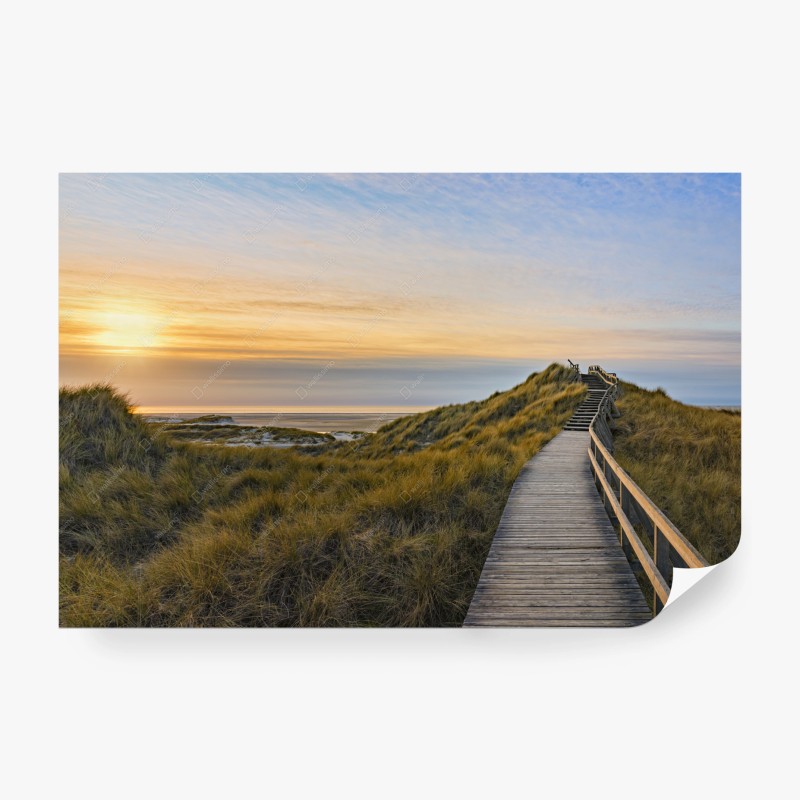Carta da parati passerella sulle dune al tramonto, Norddorf, Amrum