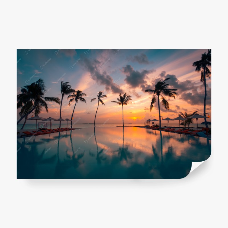 Carta da parati tramonto tropicale sulla piscina a sfioro