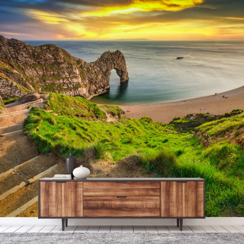 Carta da parati tramonto sull'arco di Durdle Door, costa del Dorset
