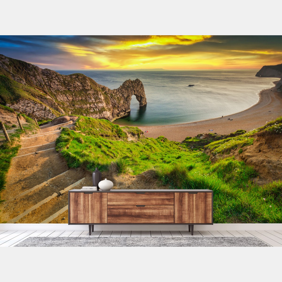 Carta da parati tramonto sull'arco di Durdle Door, costa del Dorset • Wallissimo® Carta da parati tramonto sull'arco di Durdle Door, costa del Dorset • Wallissimo®