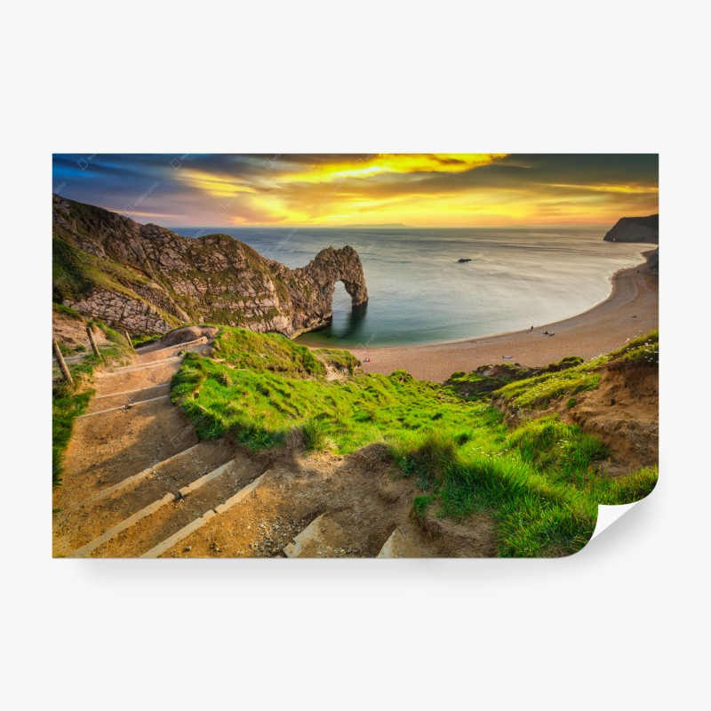 Carta da parati tramonto sull'arco di Durdle Door, costa del Dorset