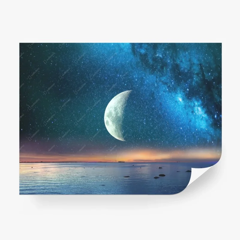 Carta da parati luna e via lattea sul mare