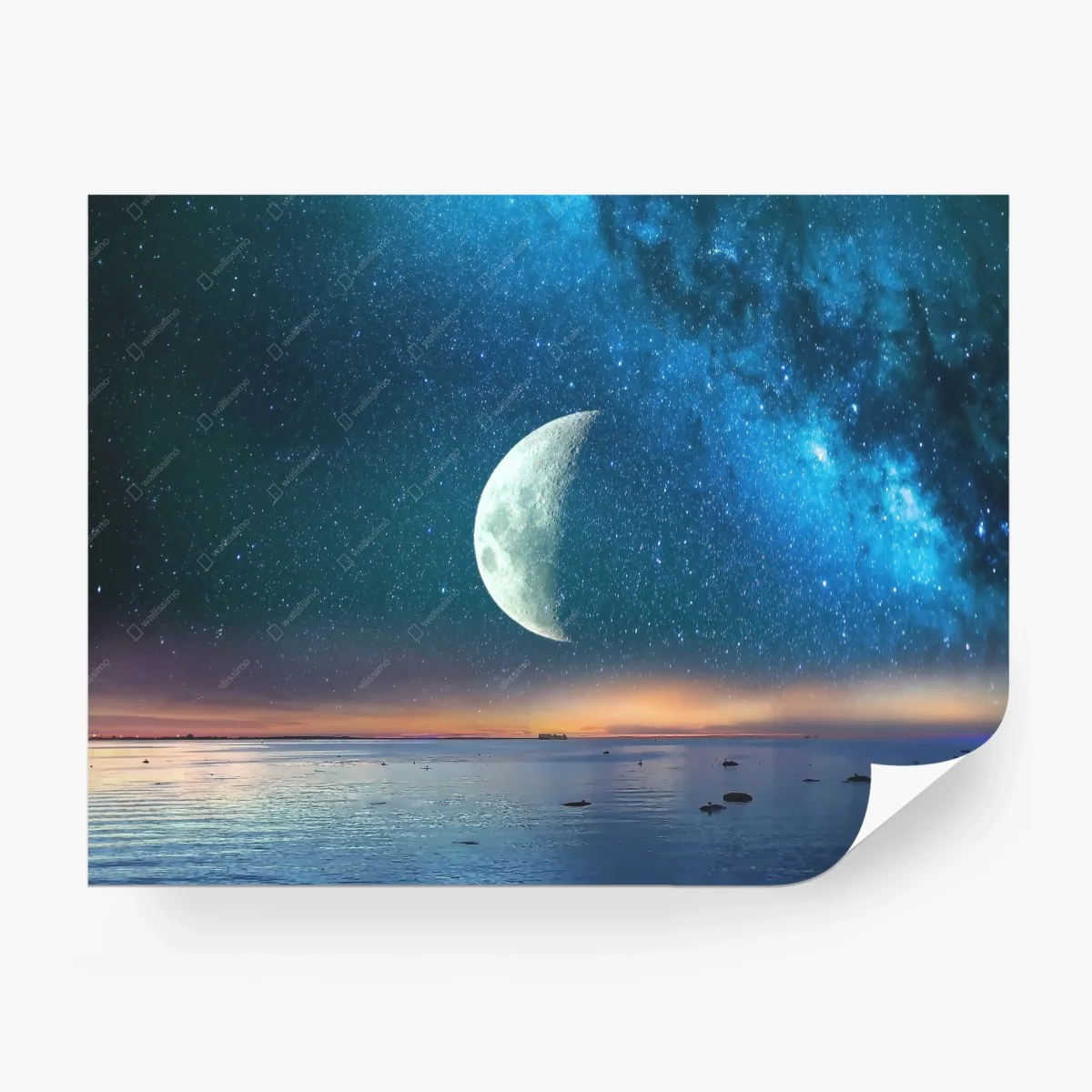 Carta da parati luna e via lattea sul mare • Wallissimo®