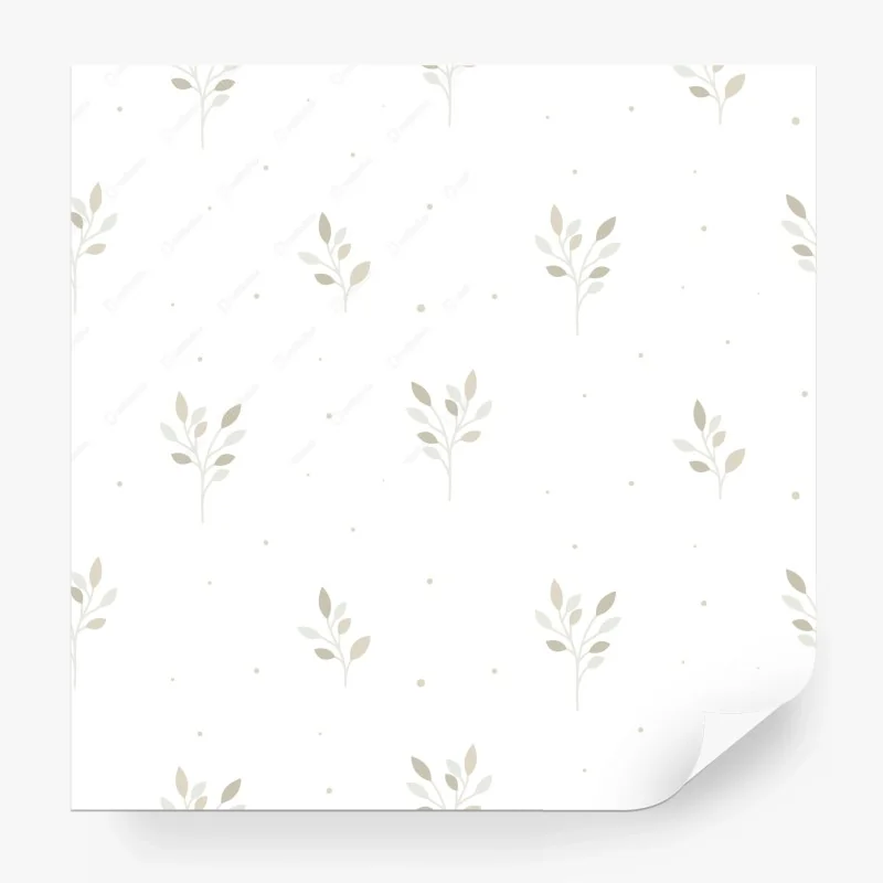 Carta da parati motivo di foglie delicate su sfondo bianco