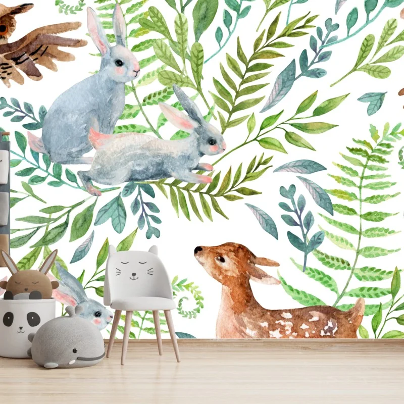 Carta da parati magico motivo boschivo acquerellato