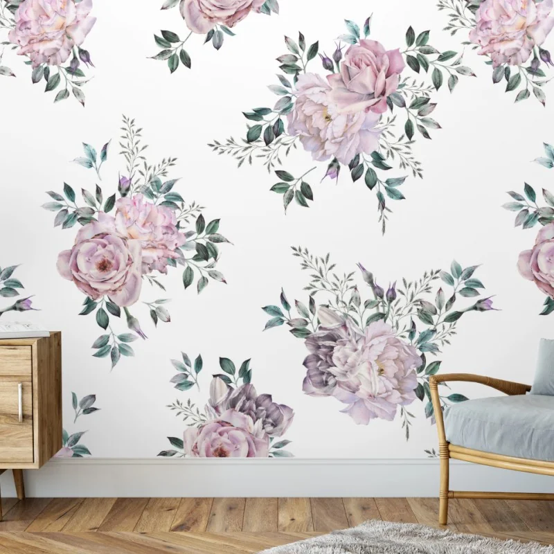 Carta da parati motivo floreale acquerellato romantico