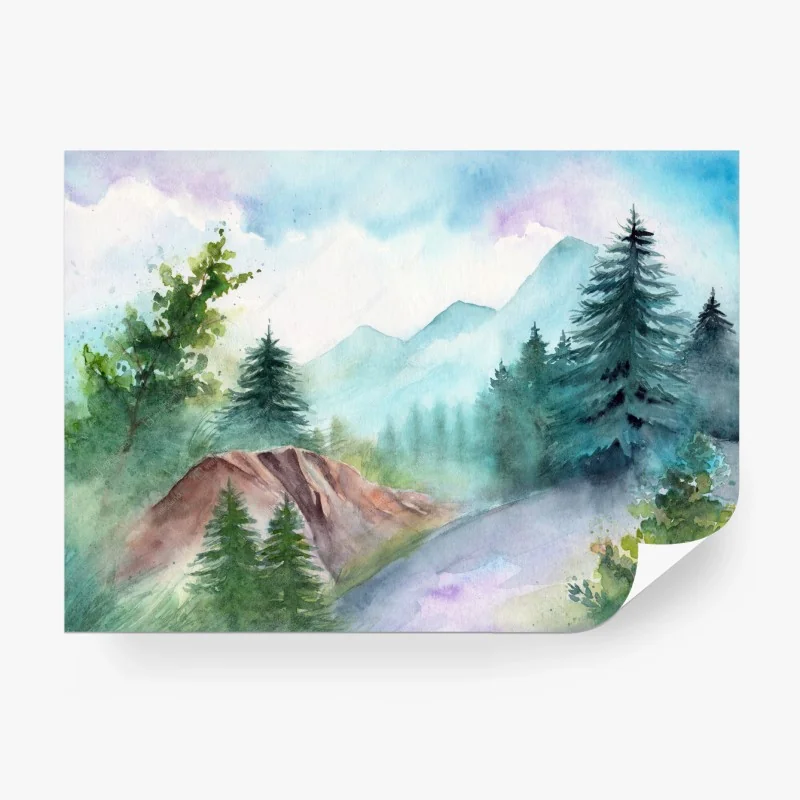 Carta da parati paesaggio montano in acquerello