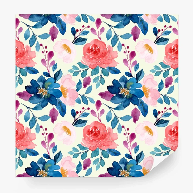 Carta da parati motivo floreale ad acquerello in tonalità rosa e blu