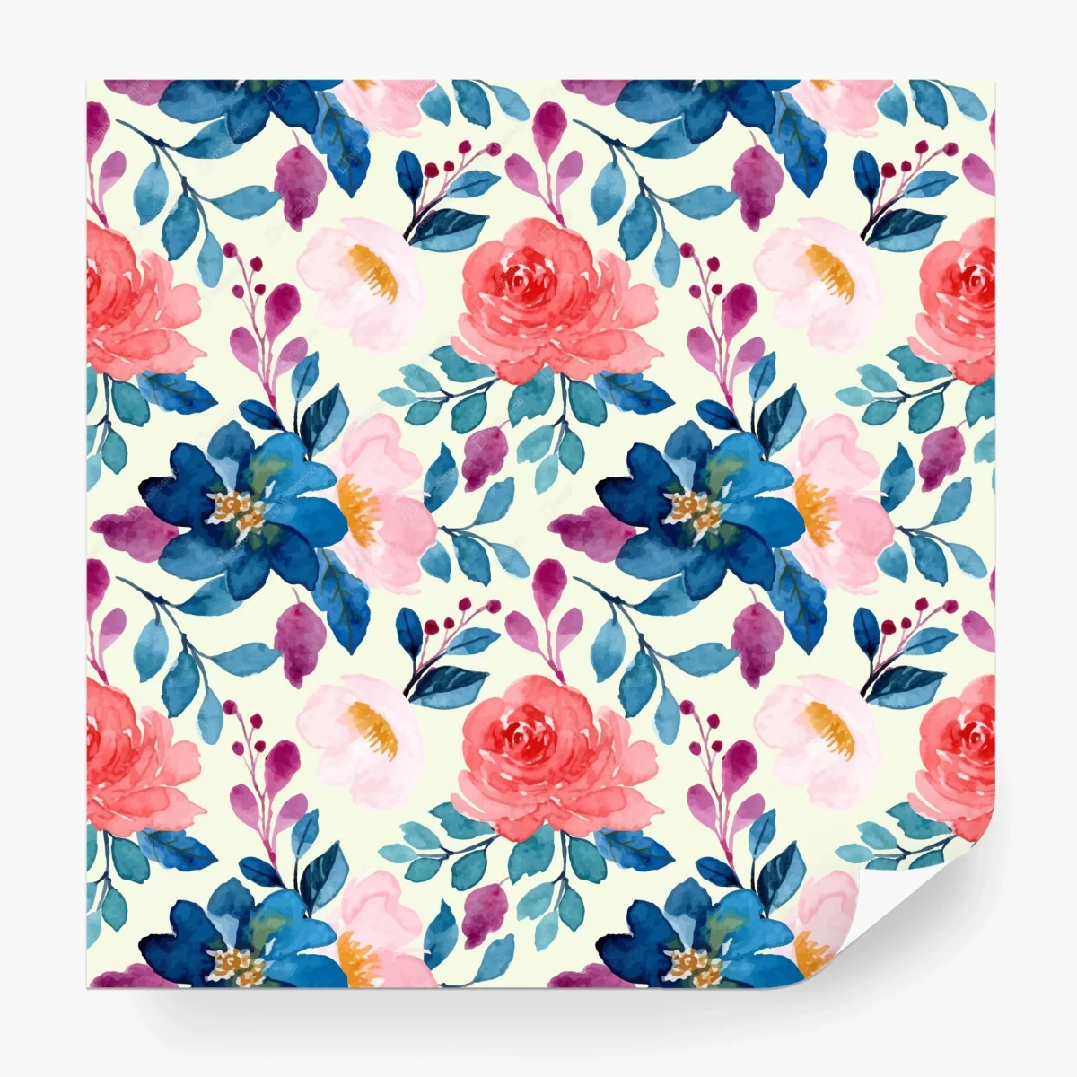 Carta da parati motivo floreale ad acquerello in tonalità rosa e blu • Wallissimo®