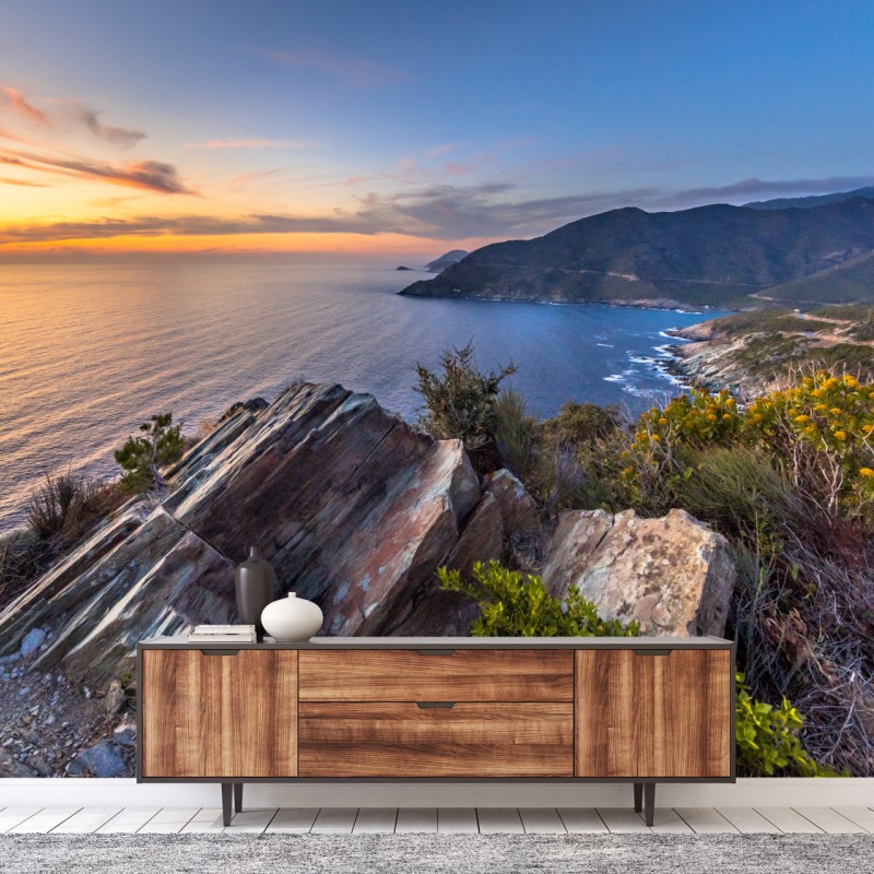 Carta da parati tramonto sulle scogliere del Cap Corse