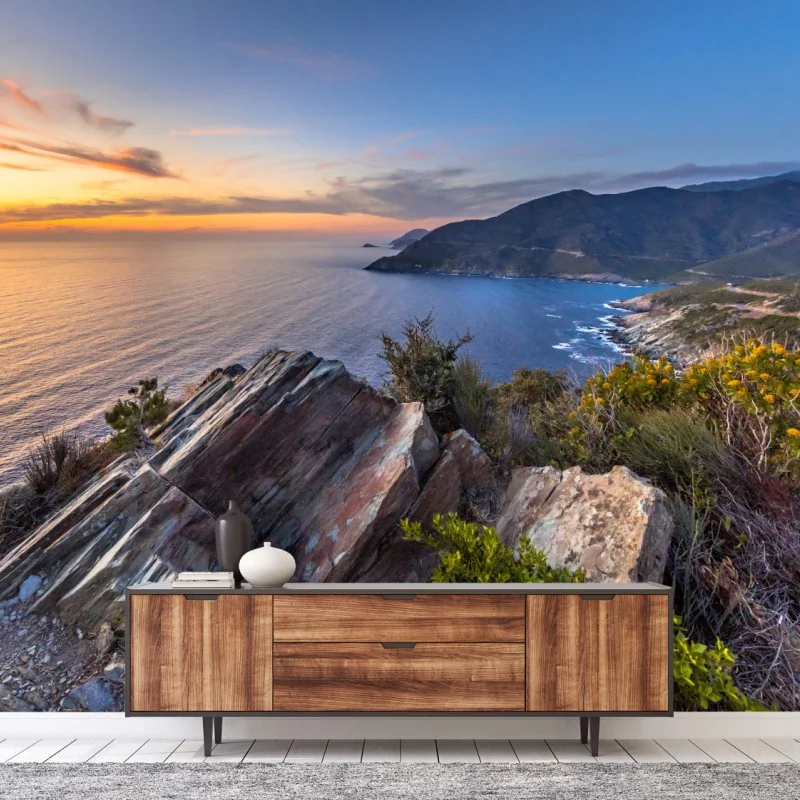 Carta da parati tramonto sulle scogliere del Cap Corse