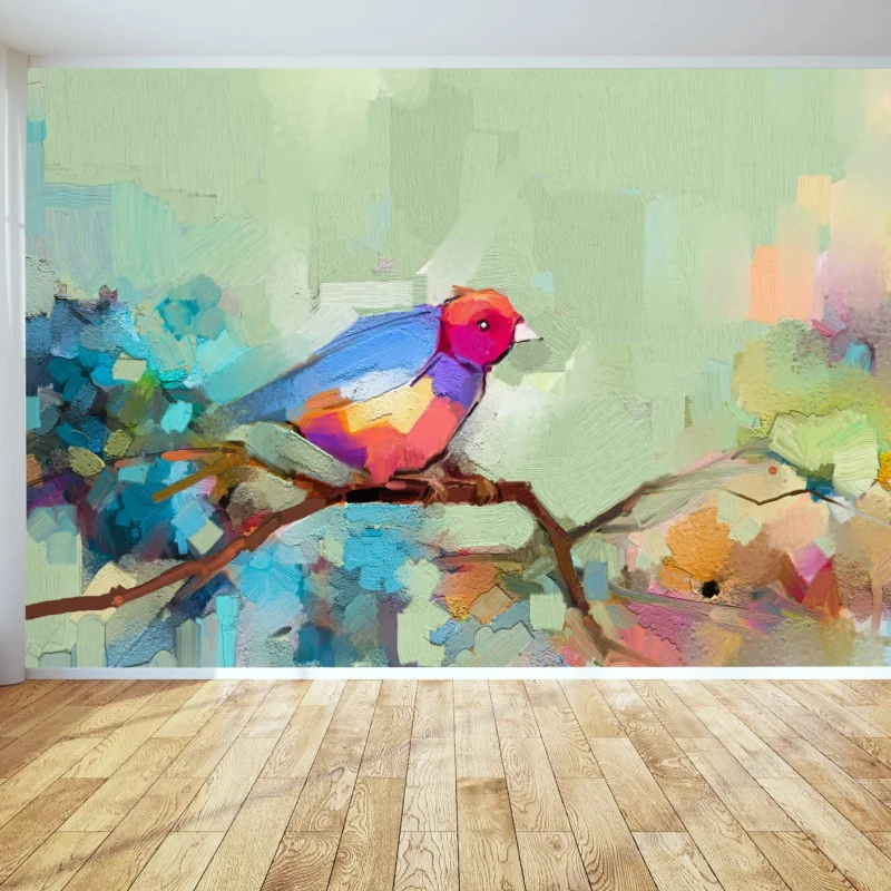 Carta da parati uccello primaverile in colori vivaci