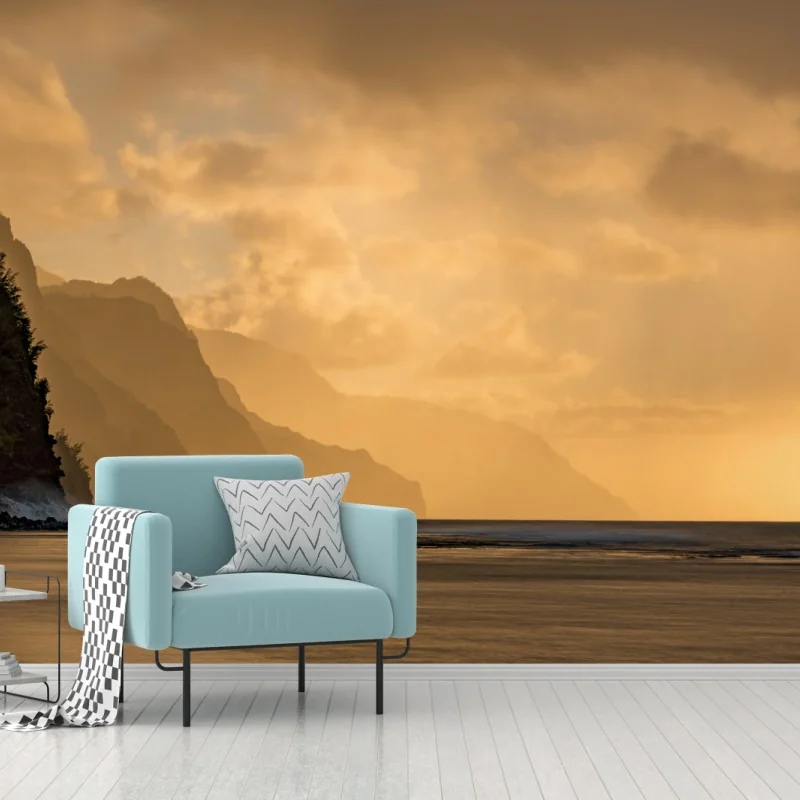 Carta da parati costa dorata al tramonto