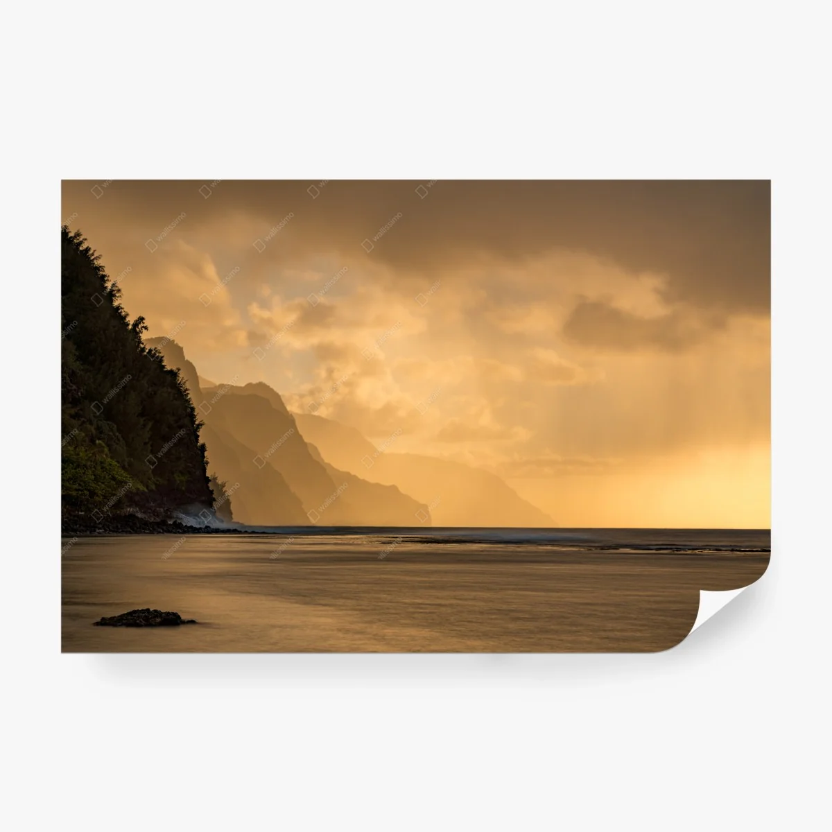 Carta da parati costa dorata al tramonto • Wallissimo®