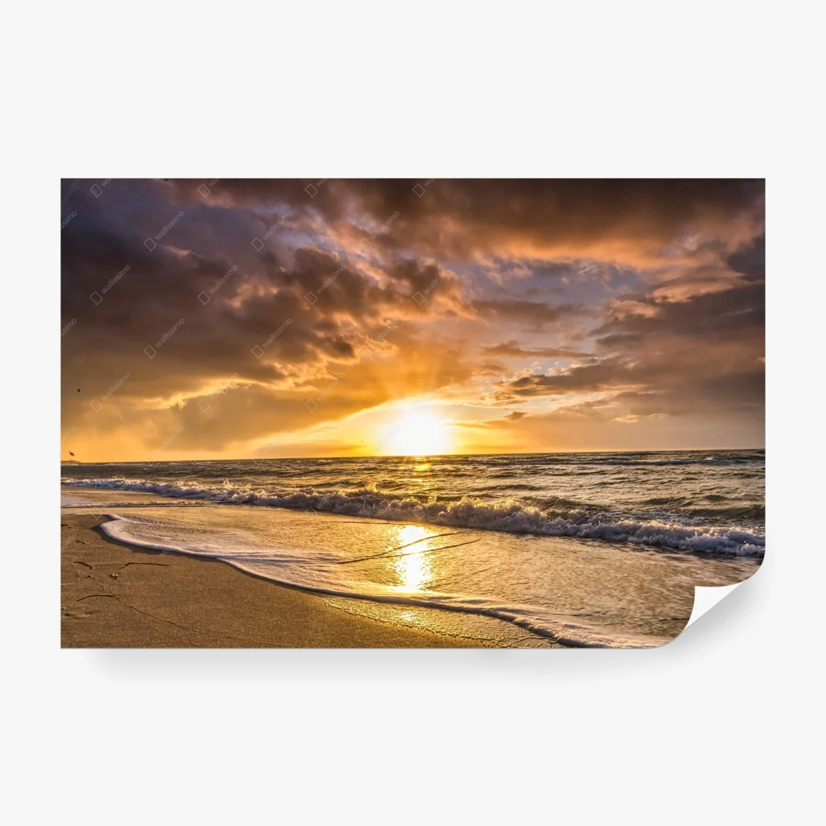 Carta da parati tramonto dorato sulla spiaggia • Wallissimo®