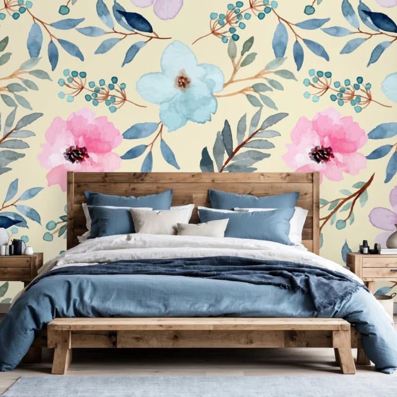 Carta da parati motivo floreale acquerellato in toni pastello • Wallissimo® Carta da parati motivo floreale acquerellato in toni pastello • Wallissimo®