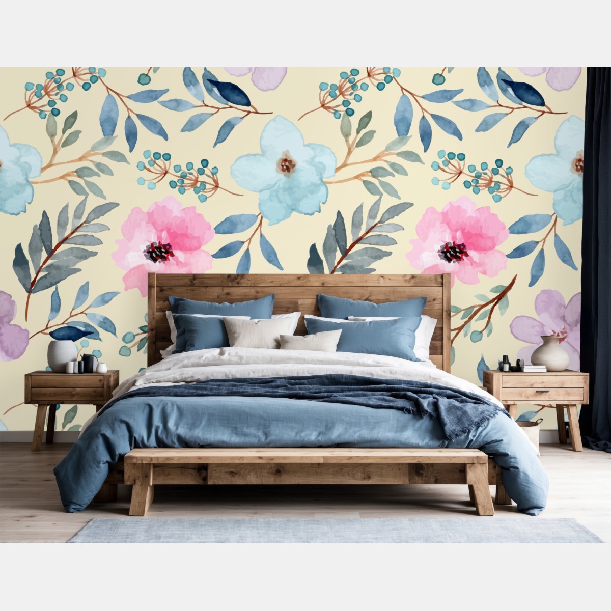 Carta da parati motivo floreale acquerellato in toni pastello • Wallissimo® Carta da parati motivo floreale acquerellato in toni pastello • Wallissimo®