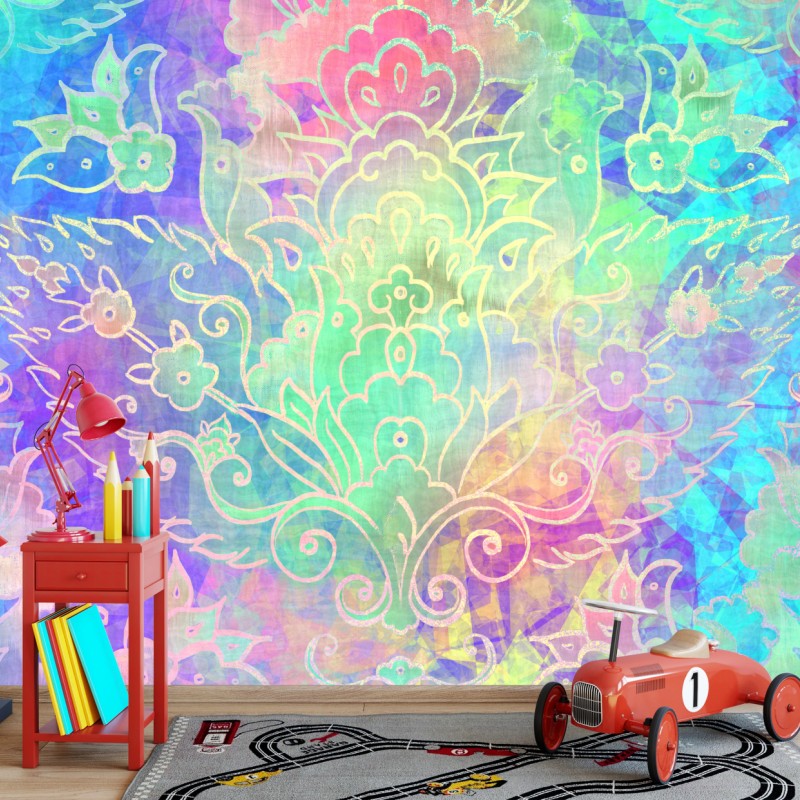 Carta da parati motivo ornamentale pastello in stile boho