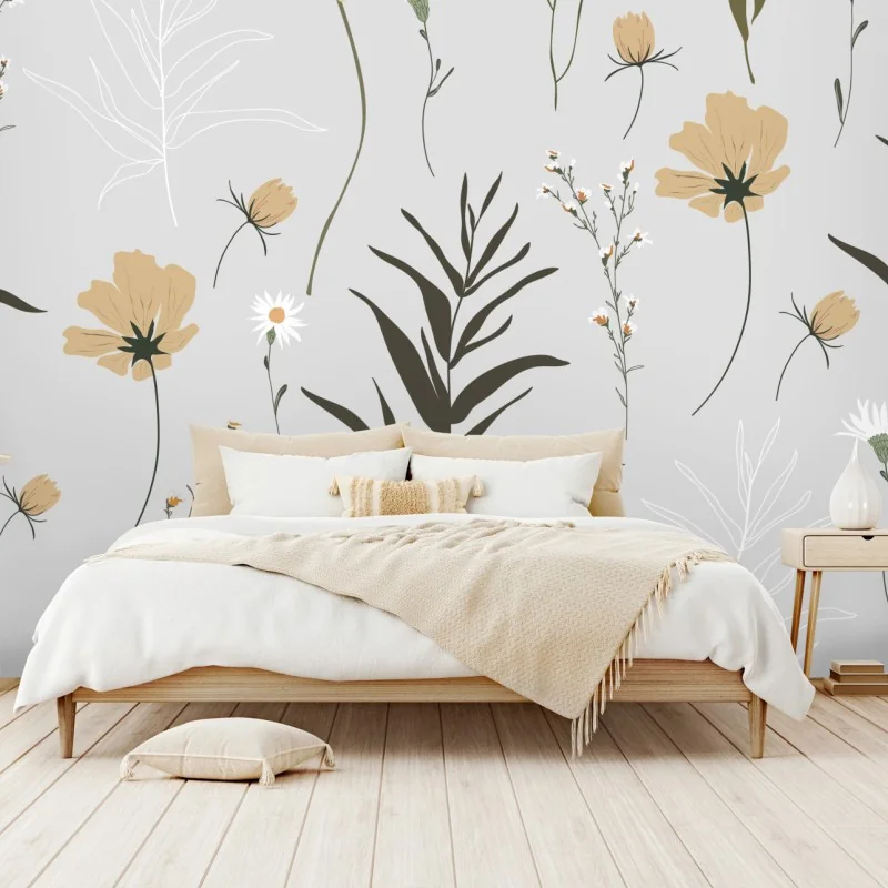 Carta da parati motivo floreale delicato in toni neutri