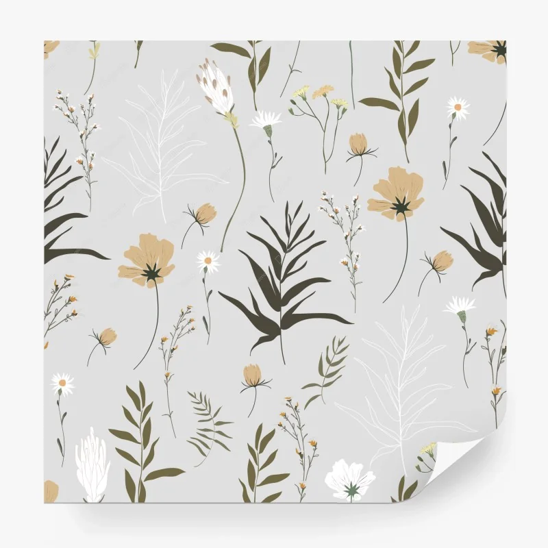 Carta da parati motivo floreale delicato in toni neutri