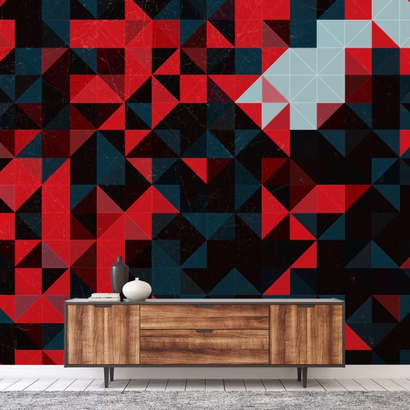 Carta da parati composizione geometrica rossa e nera